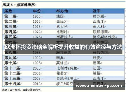 欧洲杯投资策略全解析提升收益的有效途径与方法